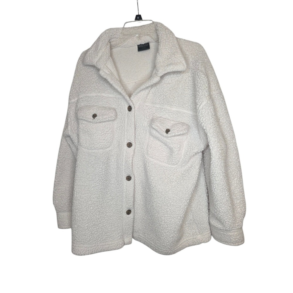 32 Degrees Heat Womens Sherpa Fleece Shacket Ivory Button Up Jacket M/L - Picture 2 of 10